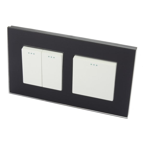 I LumoS Luxury Screwless Black Glass Frame & White Insert Rocker Light Switches