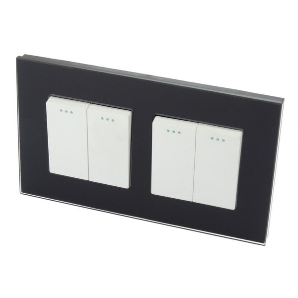 I LumoS Luxury Screwless Black Glass Frame & White Insert Rocker Light Switches