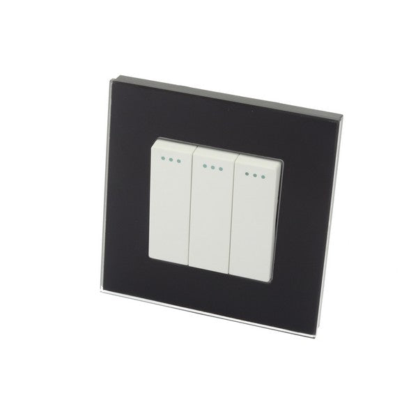 I LumoS Luxury Screwless Black Glass Frame & White Insert Rocker Light Switches