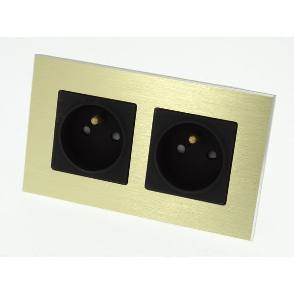 I LumoS Luxury Gold Brushed Aluminium Frame 16A French Double Socket UK & EU Standard