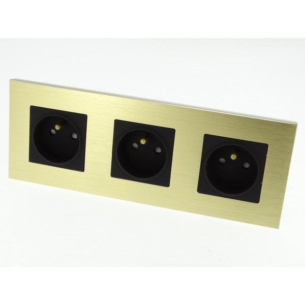I LumoS Luxury Gold Brushed Aluminium Frame 16A French Triple Socket
