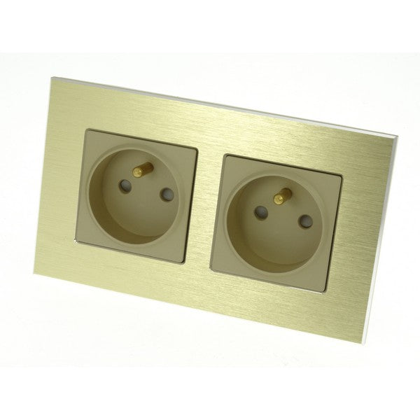 I LumoS Luxury Gold Brushed Aluminium Frame 16A French Double Socket UK & EU Standard
