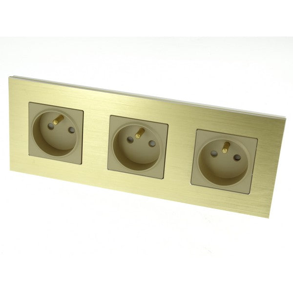 I LumoS Luxury Gold Brushed Aluminium Frame 16A French Triple Socket