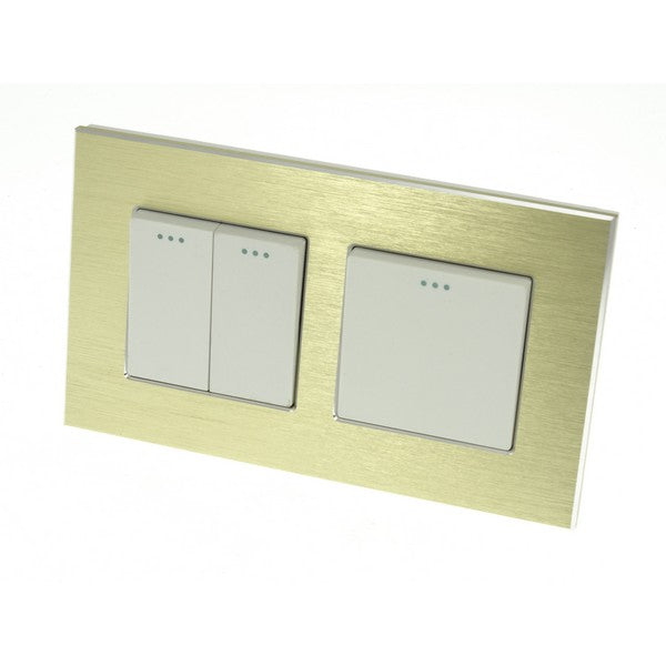 I LumoS Luxury Gold Brushed Aluminium Frame & White Insert Mechanical Rocker Wall Light Switches