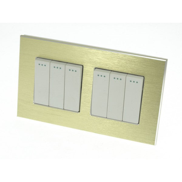 I LumoS Luxury Gold Brushed Aluminium Frame & White Insert Mechanical Rocker Wall Light Switches