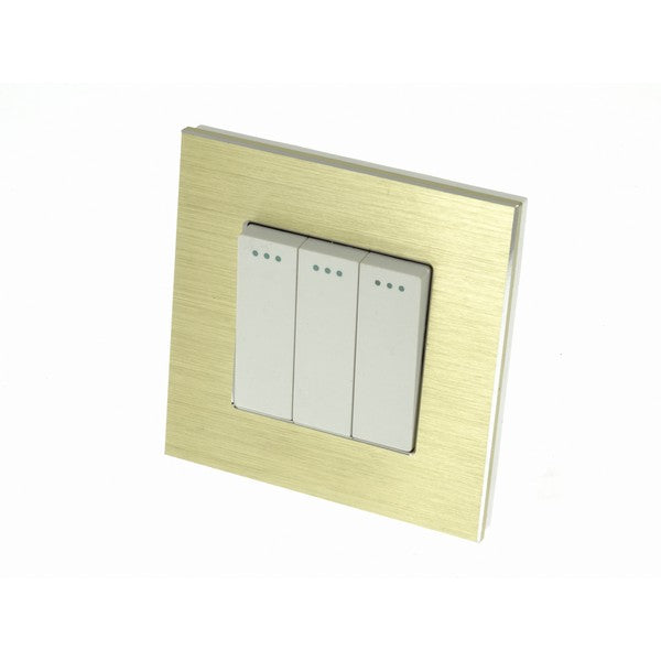 I LumoS Luxury Gold Brushed Aluminium Frame & White Insert Mechanical Rocker Wall Light Switches