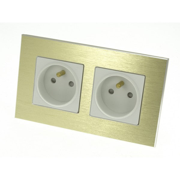 I LumoS Luxury Gold Brushed Aluminium Frame 16A French Double Socket UK & EU Standard