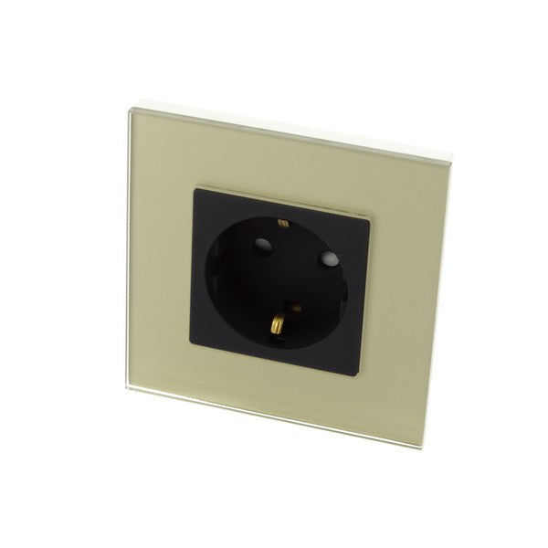 I LumoS Luxury Gold Glass Frame Schuko 16A European German Single Socket