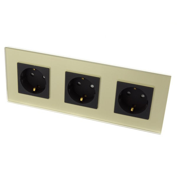 I LumoS Luxury Gold Glass 16A German Schuko Wall Plug Triple Socket