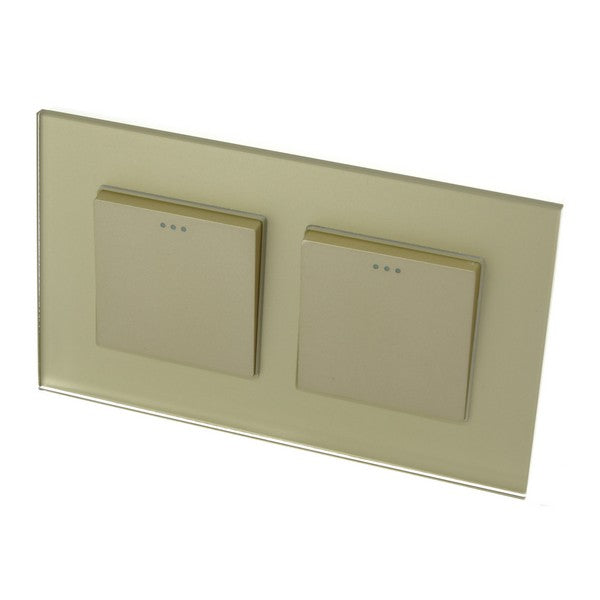 I LumoS Luxury Screwless Gold Glass Frame & Gold Insert Rocker Light Switches