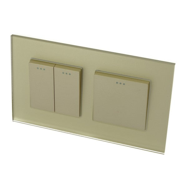 I LumoS Luxury Screwless Gold Glass Frame & Gold Insert Rocker Light Switches