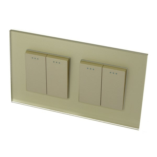 I LumoS Luxury Screwless Gold Glass Frame & Gold Insert Rocker Light Switches