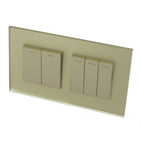 I LumoS Luxury Screwless Gold Glass Frame & Gold Insert Rocker Light Switches