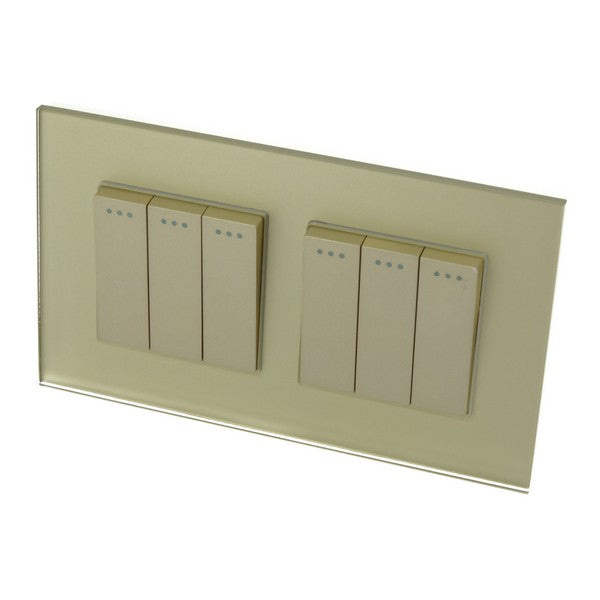 I LumoS Luxury Screwless Gold Glass Frame & Gold Insert Rocker Light Switches