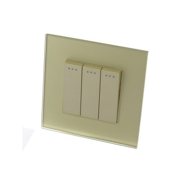 I LumoS Luxury Screwless Gold Glass Frame & Gold Insert Rocker Light Switches