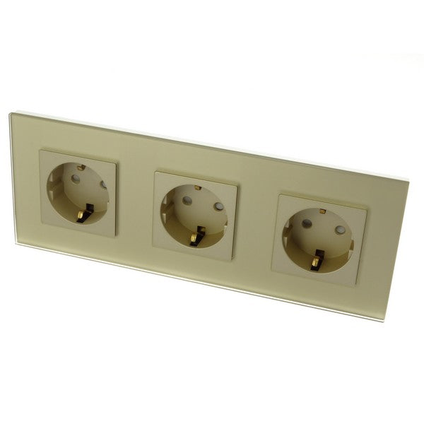 I LumoS Luxury Gold Glass 16A German Schuko Wall Plug Triple Socket