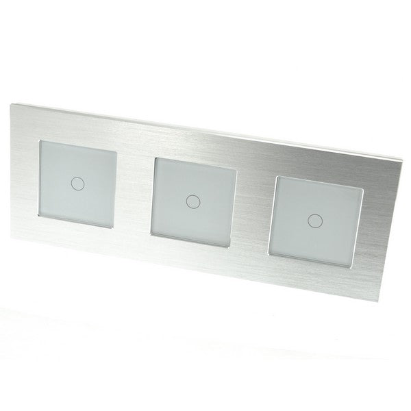 I LumoS Luxury Silver Brushed Aluminium Frame & White Insert LED Dimmer Touch Light Switches