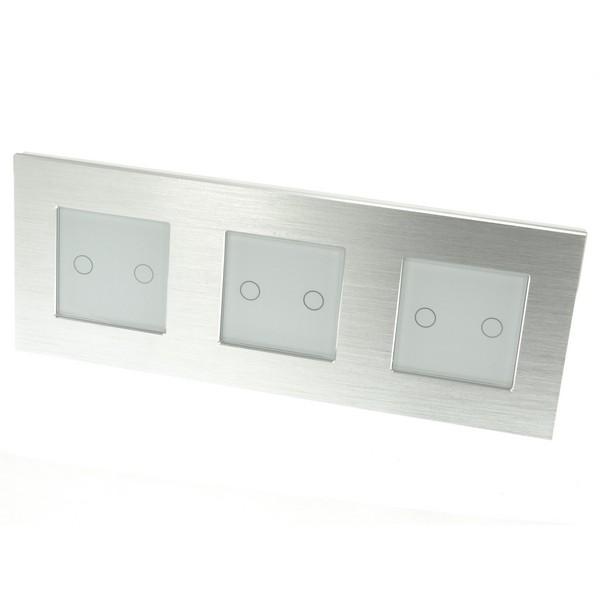 I LumoS Luxury Silver Brushed Aluminium Frame & White Insert LED Remote Dimmer Touch Light Switches