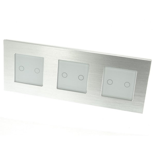I LumoS Luxury Silver Brushed Aluminium Frame & White Insert LED Dimmer Touch Light Switches
