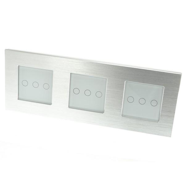 I LumoS Luxury Silver Brushed Aluminium Frame & White Insert LED Remote Dimmer Touch Light Switches