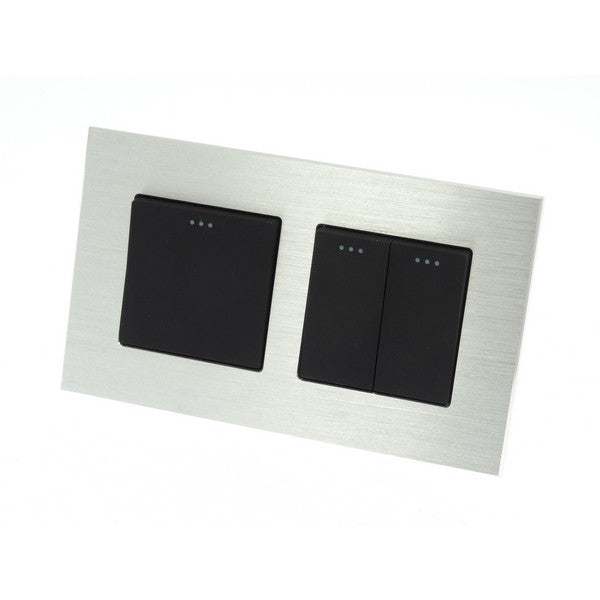 I LumoS Luxury Silver Brushed Aluminium Frame & Black Insert Mechanical Rocker Wall Light Switches