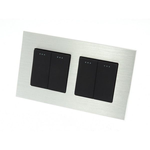 I LumoS Luxury Silver Brushed Aluminium Frame & Black Insert Mechanical Rocker Wall Light Switches