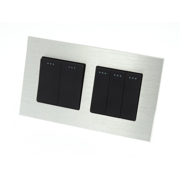 I LumoS Luxury Silver Brushed Aluminium Frame & Black Insert Mechanical Rocker Wall Light Switches