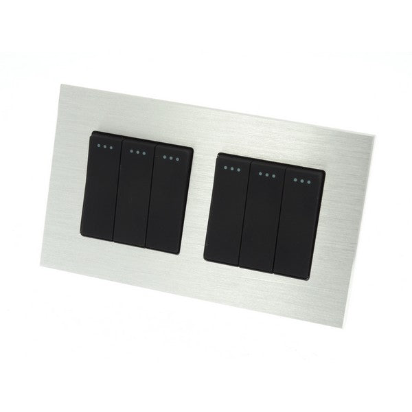 I LumoS Luxury Silver Brushed Aluminium Frame & Black Insert Mechanical Rocker Wall Light Switches