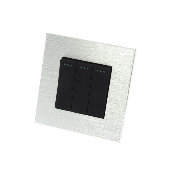 I LumoS Luxury Silver Brushed Aluminium Frame & Black Insert Mechanical Rocker Wall Light Switches
