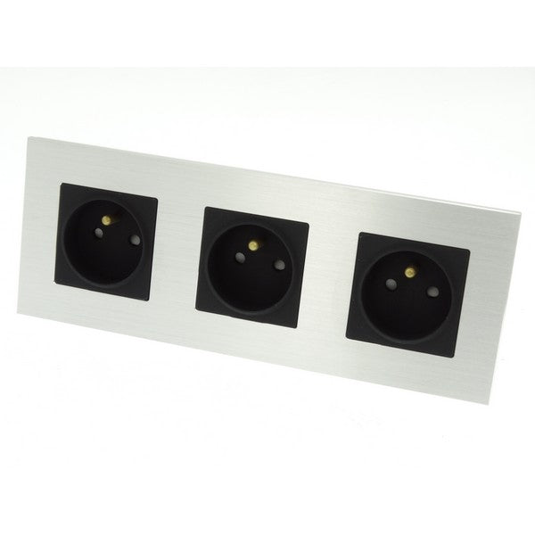 I LumoS Luxury Silver Brushed Aluminium Frame 16A French Triple Socket