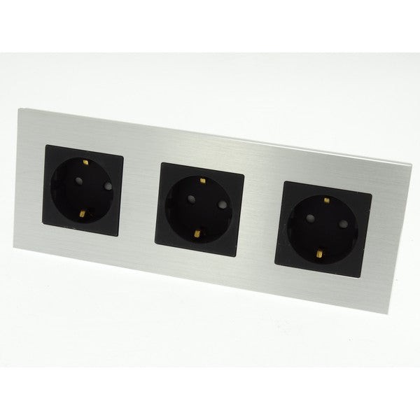 I LumoS Luxury Silver Brushed Aluminium Frame Schuko EU 16A German Triple Socket