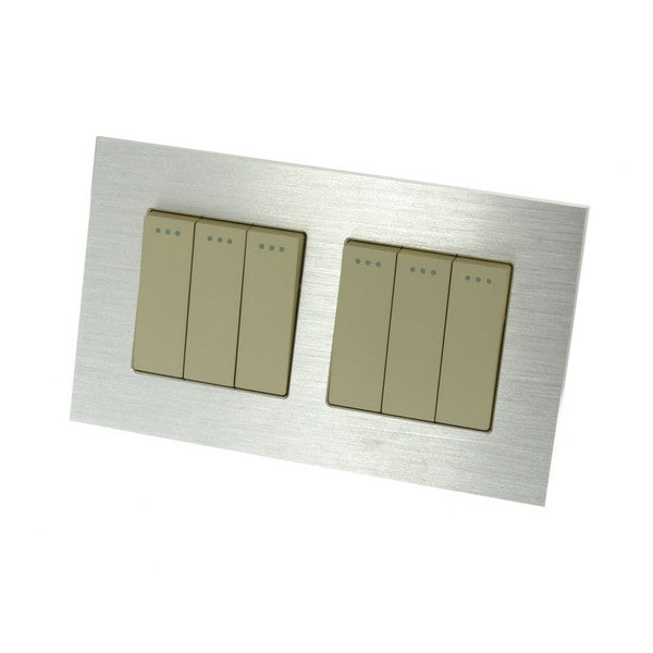 I LumoS Luxury Silver Brushed Aluminium Frame & Gold Insert Mechanical Rocker Wall Light Switches