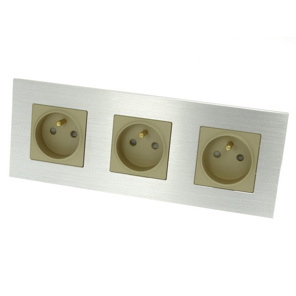 I LumoS Luxury Silver Brushed Aluminium Frame 16A French Triple Socket