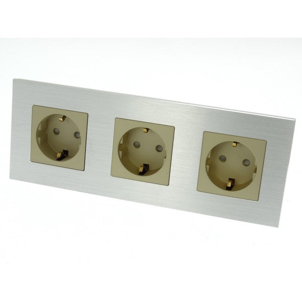 I LumoS Luxury Silver Brushed Aluminium Frame Schuko EU 16A German Triple Socket