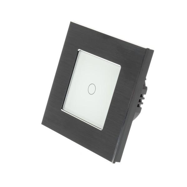I LumoS Luxury Black Brushed Aluminium Frame & White Insert LED Remote Dimmer Touch Light Switches