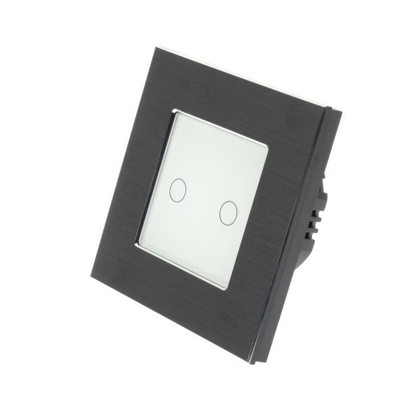 I LumoS Luxury Black Brushed Aluminium Frame & White Insert LED On/Off Touch Light Switches