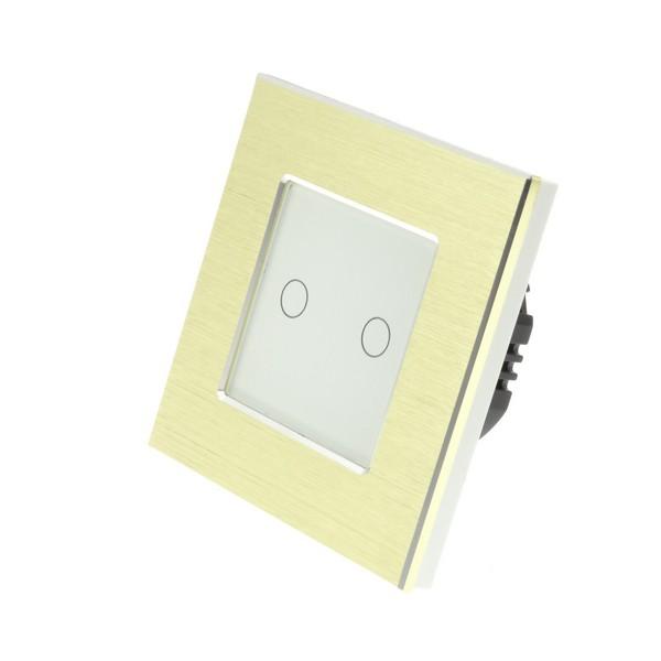 I LumoS Luxury Gold Brushed Aluminium Frame & White Insert LED Remote Dimmer Touch Light Switches
