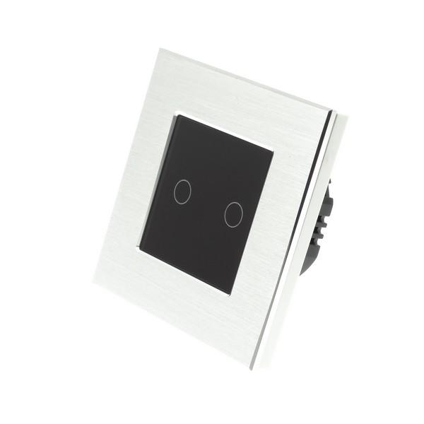 I LumoS Luxury Silver Brushed Aluminium Frame & Bkack Insert LED Remote Dimmer Touch Light Switches
