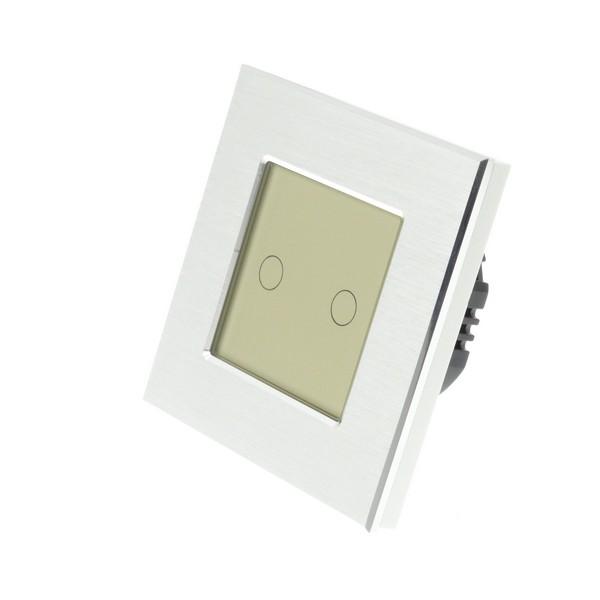 I LumoS X-PRO Silver Brushed Aluminium Frame & Gold Insert LED Smart Wi-Fi On/Off Touch Light Switches