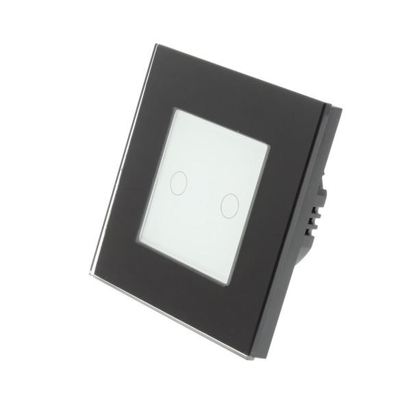 I LumoS Luxury Black Glass Frame & White Insert LED Remote Dimmer Touch Light Switches