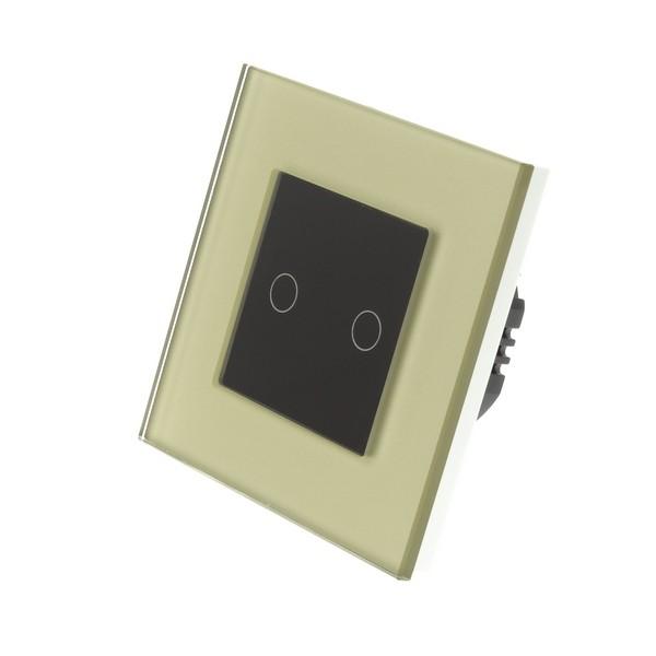 I LumoS Luxury Gold Glass Frame & Black Insert LED Remote Dimmer Touch Light Switches