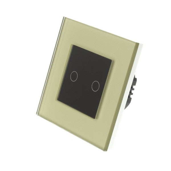 I LumoS Luxury Gold Glass Frame & Black Insert LED On/Off Touch Light Switches