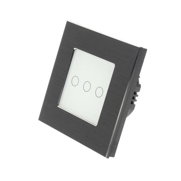 I LumoS Luxury Black Brushed Aluminium Frame & White Insert LED Remote Dimmer Touch Light Switches