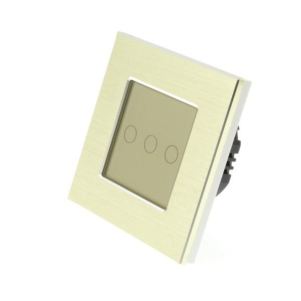 I LumoS Luxury Gold Brushed Aluminium Frame & Gold Insert LED Remote Dimmer Touch Light Switches