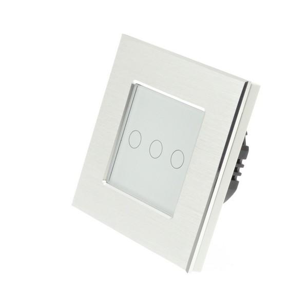 I LumoS Luxury Silver Brushed Aluminium Frame & White Insert LED Remote Dimmer Touch Light Switches