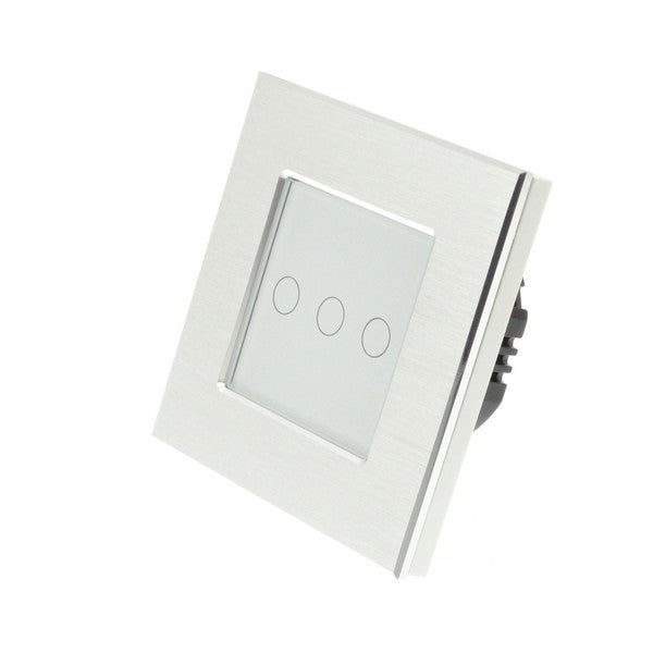 I LumoS Luxury Silver Brushed Aluminium Frame & White Insert LED Dimmer Touch Light Switches