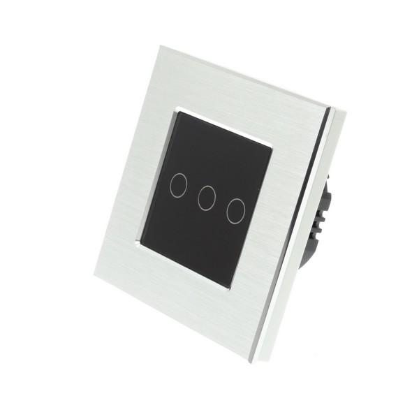 I LumoS Luxury Silver Brushed Aluminium Frame & Bkack Insert LED Remote Dimmer Touch Light Switches