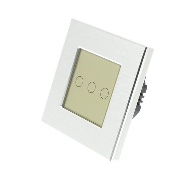 I LumoS Luxury Silver Brushed Aluminium Frame & Gold Insert LED Remote Dimmer Touch Light Switches