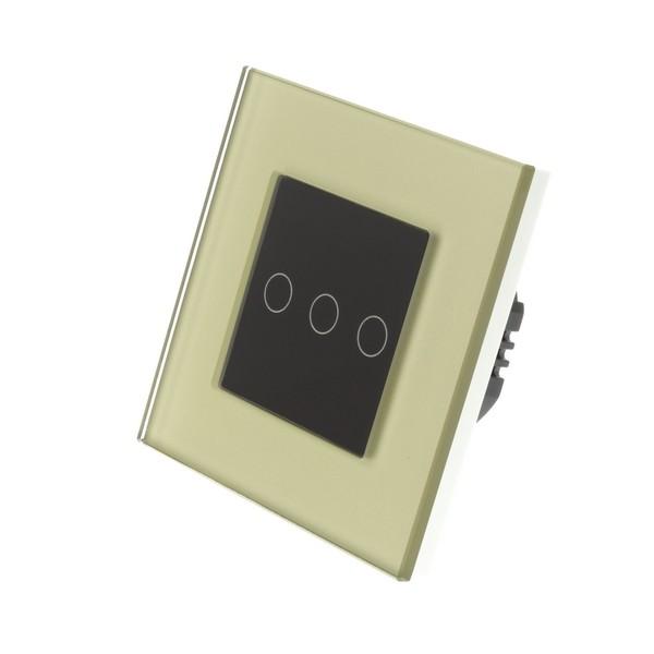 I LumoS Luxury Gold Glass Frame & Black Insert LED Remote Dimmer Touch Light Switches