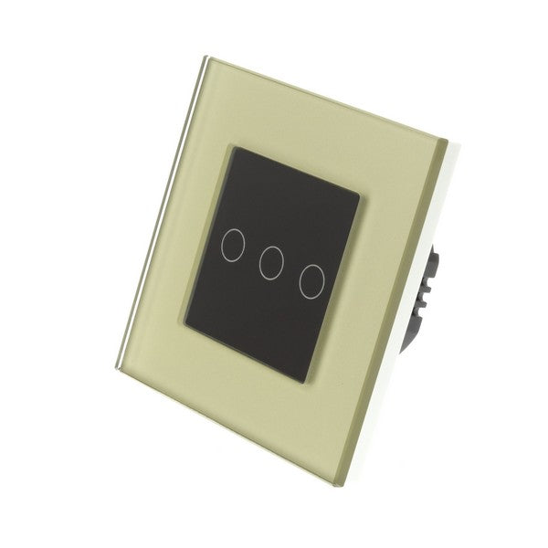 I LumoS Luxury Gold Glass Frame & Black Insert LED On/Off Touch Light Switches